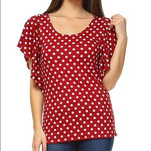 Red & White Polka Dot Flutter-Sleeve Top